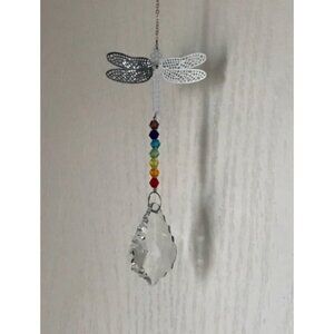 Crystal Suncatcher Chakra Colors Beads Dragonfly Window Hanging Ornament Rainbow